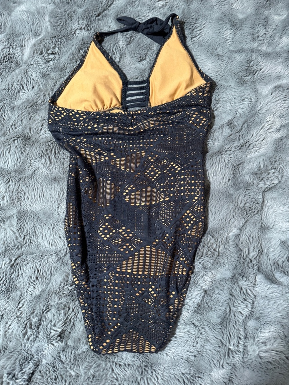 Mossimo Supply Co. Black Crochet One-Piece Swimsuit with Tan Lining - Picture 2 of 5
